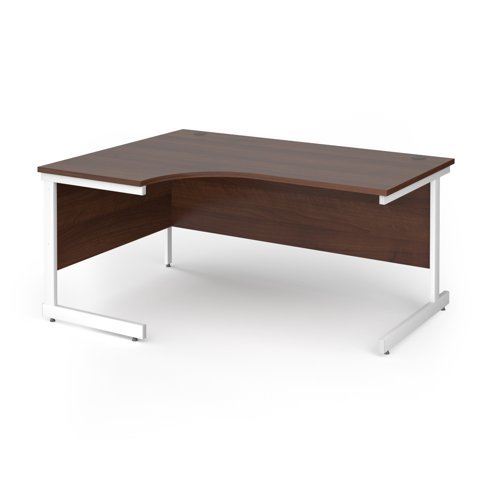 Contract 25 left hand ergonomic desk with white cantilever leg 1600mm - Walnut top - CC16EL-WH-W