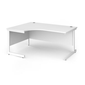 Contract 25 left hand ergonomic desk with white cantilever leg 1600mm - White Top - CC16EL-WH-WH