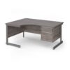 Contract 25 left hand ergonomic desk with 2 drawer pedestal and graphite cantilever leg 1600mm - Grey Oak Top - CC16EL2-G-GO
