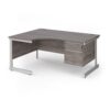 Contract 25 left hand ergonomic desk with 2 drawer pedestal and white cantilever leg 1600mm - Grey Oak Top - CC16EL2-WH-GO