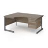 Contract 25 left hand ergonomic desk with 3 drawer pedestal and graphite cantilever leg 1600mm - Nebraska Oak Top - CC16EL3-G-NO