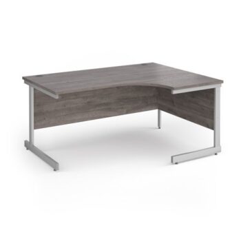 Contract 25 right hand ergonomic desk with silver cantilever leg 1600mm - Grey Oak Top - CC16ER-S-GO