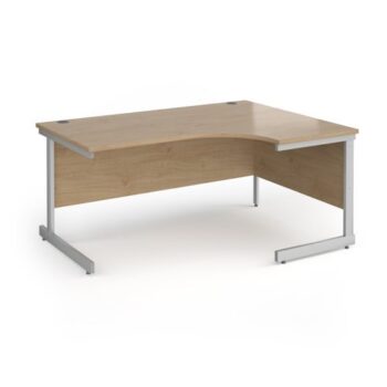 Contract 25 right hand ergonomic desk with silver cantilever leg 1600mm - Kendal Oak Top - CC16ER-S-KO