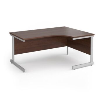 Contract 25 right hand ergonomic desk with silver cantilever leg 1600mm - Walnut top - CC16ER-S-W