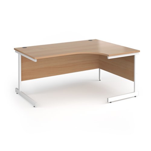 Contract 25 right hand ergonomic desk with white cantilever leg 1600mm - Beech top - CC16ER-WH-B