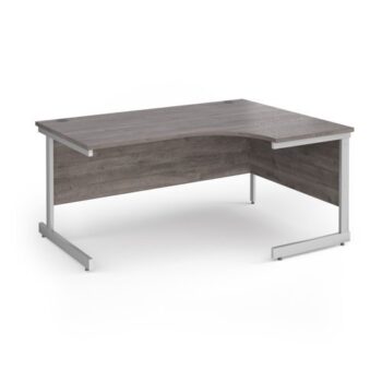 Contract 25 right hand ergonomic desk with white cantilever leg 1600mm - Grey Oak Top - CC16ER-WH-GO