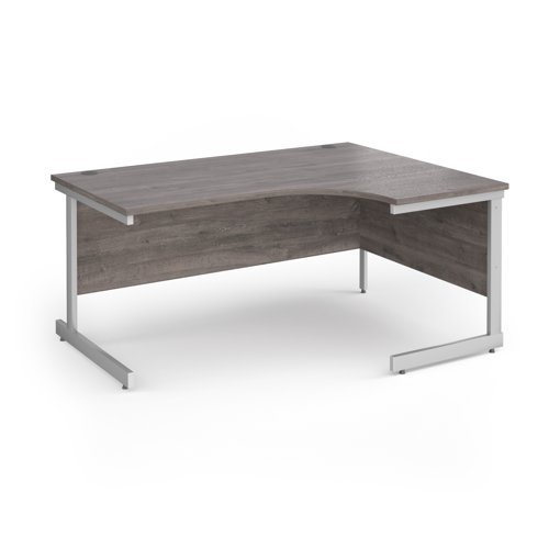 Contract 25 right hand ergonomic desk with white cantilever leg 1600mm - Grey Oak Top - CC16ER-WH-GO