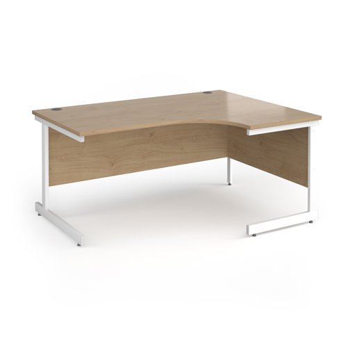 Contract 25 right hand ergonomic desk with white cantilever leg 1600mm - Kendal Oak Top - CC16ER-WH-KO