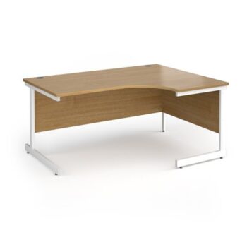 Contract 25 right hand ergonomic desk with white cantilever leg 1600mm - Oak Top - CC16ER-WH-O