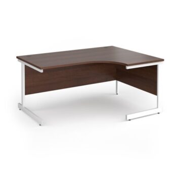 Contract 25 right hand ergonomic desk with white cantilever leg 1600mm - Walnut top - CC16ER-WH-W
