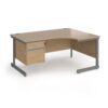 Contract 25 right hand ergonomic desk with 2 drawer pedestal and graphite cantilever leg 1600mm - Kendal Oak Top - CC16ER2-G-KO