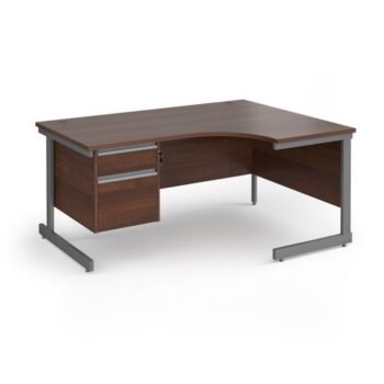 Contract 25 right hand ergonomic desk with 2 drawer pedestal and graphite cantilever leg 1600mm - Walnut top - CC16ER2-G-W