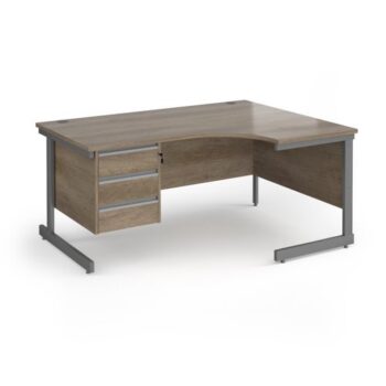 Contract 25 right hand ergonomic desk with 3 drawer pedestal and graphite cantilever leg 1600mm - Nebraska Oak Top - CC16ER3-G-NO