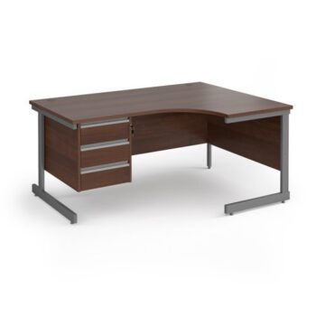 Contract 25 right hand ergonomic desk with 3 drawer pedestal and graphite cantilever leg 1600mm - Walnut top - CC16ER3-G-W