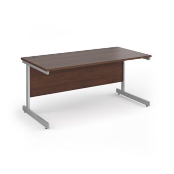 Contract 25 straight desk with silver cantilever leg 1600mm x 800mm - Walnut top - CC16S-S-W