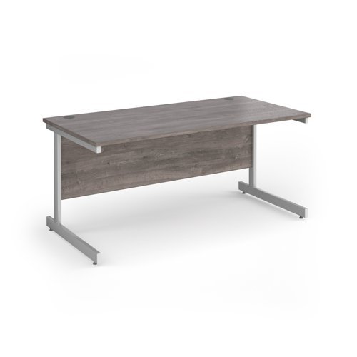 Contract 25 straight desk with white cantilever leg 1600mm x 800mm - Grey Oak Top - CC16S-WH-GO