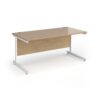 Contract 25 straight desk with white cantilever leg 1600mm x 800mm - Kendal Oak Top - CC16S-WH-KO