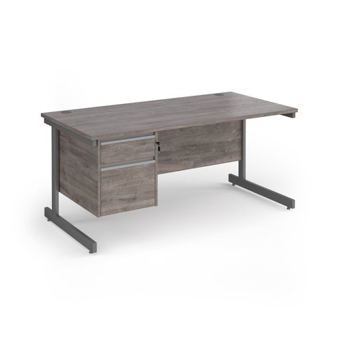 Contract 25 straight desk with 2 drawer pedestal and graphite cantilever leg 1600mm x 800mm - Grey Oak Top - CC16S2-G-GO