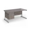 Contract 25 straight desk with 2 drawer pedestal and silver cantilever leg 1600mm x 800mm - Grey Oak Top - CC16S2-S-GO