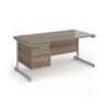 Contract 25 straight desk with 2 drawer pedestal and silver cantilever leg 1600mm x 800mm - Nebraska Oak Top - CC16S2-S-NO