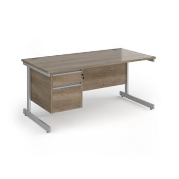 Contract 25 straight desk with 2 drawer pedestal and silver cantilever leg 1600mm x 800mm - Nebraska Oak Top - CC16S2-S-NO