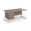 Contract 25 straight desk with 2 drawer pedestal and white cantilever leg 1600mm x 800mm - Nebraska Oak Top - CC16S2-WH-NO