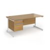 Contract 25 straight desk with 2 drawer pedestal and white cantilever leg 1600mm x 800mm - Oak Top - CC16S2-WH-O