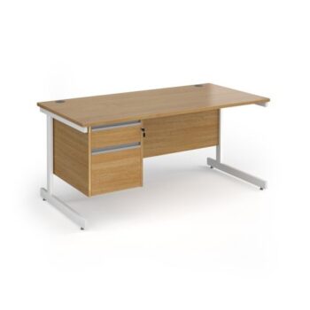 Contract 25 straight desk with 2 drawer pedestal and white cantilever leg 1600mm x 800mm - Oak Top - CC16S2-WH-O