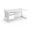 Contract 25 straight desk with 2 drawer pedestal and white cantilever leg 1600mm x 800mm - White Top - CC16S2-WH-WH