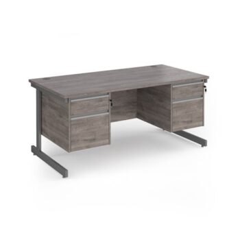 Contract 25 straight desk with 2 and 2 drawer pedestals and graphite cantilever leg 1600mm x 800mm - Grey Oak Top - CC16S22-G-GO
