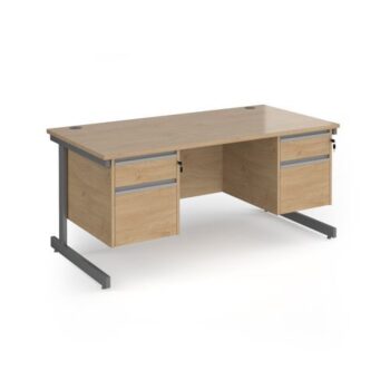 Contract 25 straight desk with 2 and 2 drawer pedestals and graphite cantilever leg 1600mm x 800mm - Kendal Oak Top - CC16S22-G-KO