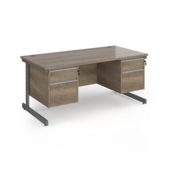 Contract 25 straight desk with 2 and 2 drawer pedestals and graphite cantilever leg 1600mm x 800mm - Nebraska Oak Top - CC16S22-G-NO