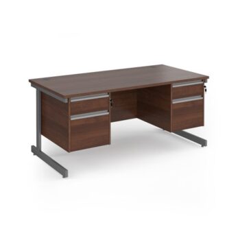 Contract 25 straight desk with 2 and 2 drawer pedestals and graphite cantilever leg 1600mm x 800mm - Walnut top - CC16S22-G-W