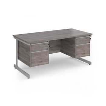 Contract 25 straight desk with 2 and 2 drawer pedestals and silver cantilever leg 1600mm x 800mm - Grey Oak Top - CC16S22-S-GO
