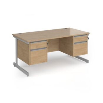 Contract 25 straight desk with 2 and 2 drawer pedestals and silver cantilever leg 1600mm x 800mm - Kendal Oak Top - CC16S22-S-KO