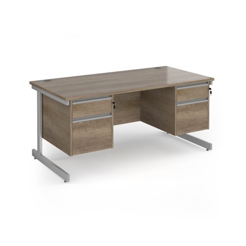 Contract 25 straight desk with 2 and 2 drawer pedestals and silver cantilever leg 1600mm x 800mm - Nebraska Oak Top - CC16S22-S-NO