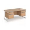 Contract 25 straight desk with 2 and 2 drawer pedestals and white cantilever leg 1600mm x 800mm - Beech top - CC16S22-WH-B