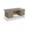 Contract 25 straight desk with 2 and 2 drawer pedestals and white cantilever leg 1600mm x 800mm - Nebraska Oak Top - CC16S22-WH-NO