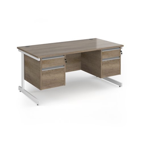 Contract 25 straight desk with 2 and 2 drawer pedestals and white cantilever leg 1600mm x 800mm - Nebraska Oak Top - CC16S22-WH-NO