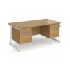Contract 25 straight desk with 2 and 2 drawer pedestals and white cantilever leg 1600mm x 800mm - Oak Top - CC16S22-WH-O