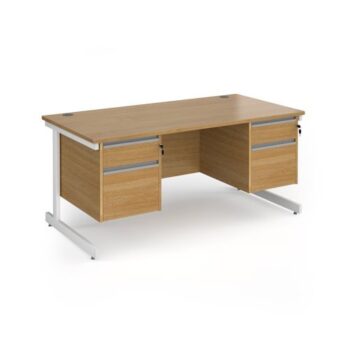 Contract 25 straight desk with 2 and 2 drawer pedestals and white cantilever leg 1600mm x 800mm - Oak Top - CC16S22-WH-O