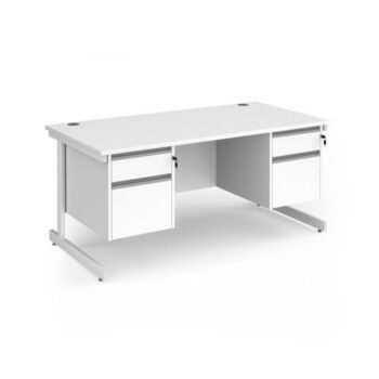 Contract 25 straight desk with 2 and 2 drawer pedestals and white cantilever leg 1600mm x 800mm - White Top - CC16S22-WH-WH