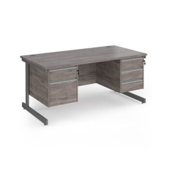 Contract 25 straight desk with 2 and 3 drawer pedestals and graphite cantilever leg 1600mm x 800mm - Grey Oak Top - CC16S23-G-GO