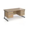 Contract 25 straight desk with 2 and 3 drawer pedestals and graphite cantilever leg 1600mm x 800mm - Kendal Oak Top - CC16S23-G-KO