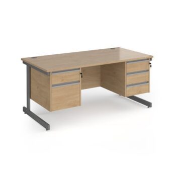 Contract 25 straight desk with 2 and 3 drawer pedestals and graphite cantilever leg 1600mm x 800mm - Kendal Oak Top - CC16S23-G-KO