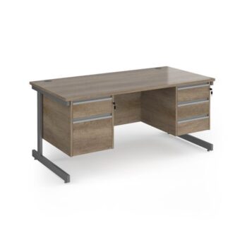 Contract 25 straight desk with 2 and 3 drawer pedestals and graphite cantilever leg 1600mm x 800mm - Nebraska Oak Top - CC16S23-G-NO
