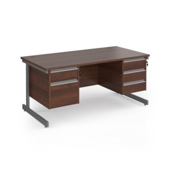 Contract 25 straight desk with 2 and 3 drawer pedestals and graphite cantilever leg 1600mm x 800mm - Walnut top - CC16S23-G-W