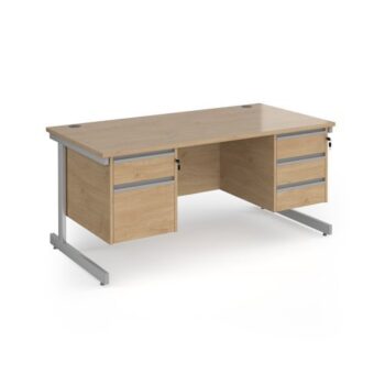 Contract 25 straight desk with 2 and 3 drawer pedestals and silver cantilever leg 1600mm x 800mm - Kendal Oak Top - CC16S23-S-KO