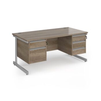 Contract 25 straight desk with 2 and 3 drawer pedestals and silver cantilever leg 1600mm x 800mm - Nebraska Oak Top - CC16S23-S-NO