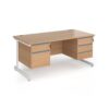 Contract 25 straight desk with 2 and 3 drawer pedestals and white cantilever leg 1600mm x 800mm - Beech top - CC16S23-WH-B